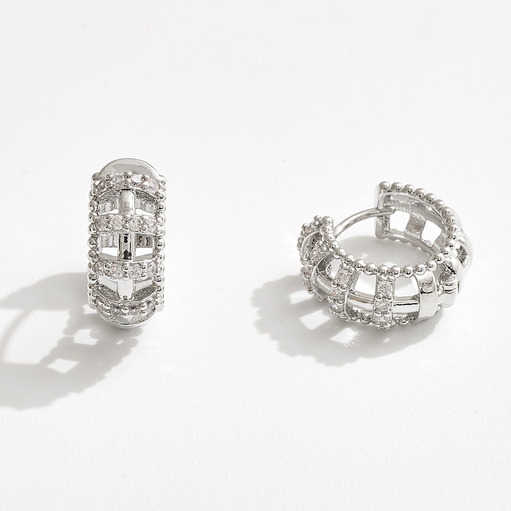 Madeline Love Silver, White Gold White Gold Dipped CZ Pave Mini Huggie Hoop Earrings - Hair Accessories - desc
