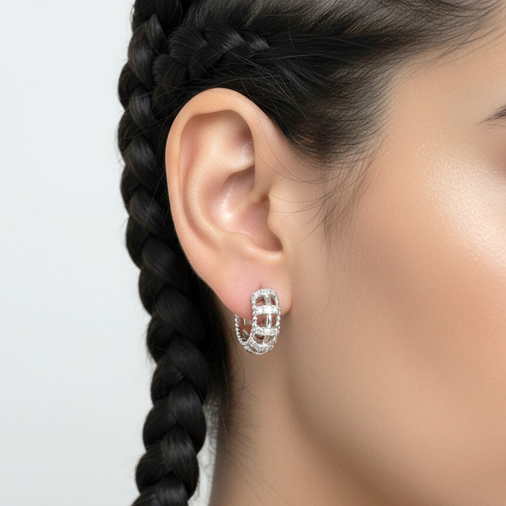 Madeline Love Silver, White Gold White Gold Dipped CZ Pave Mini Huggie Hoop Earrings - Hair Accessories - extra