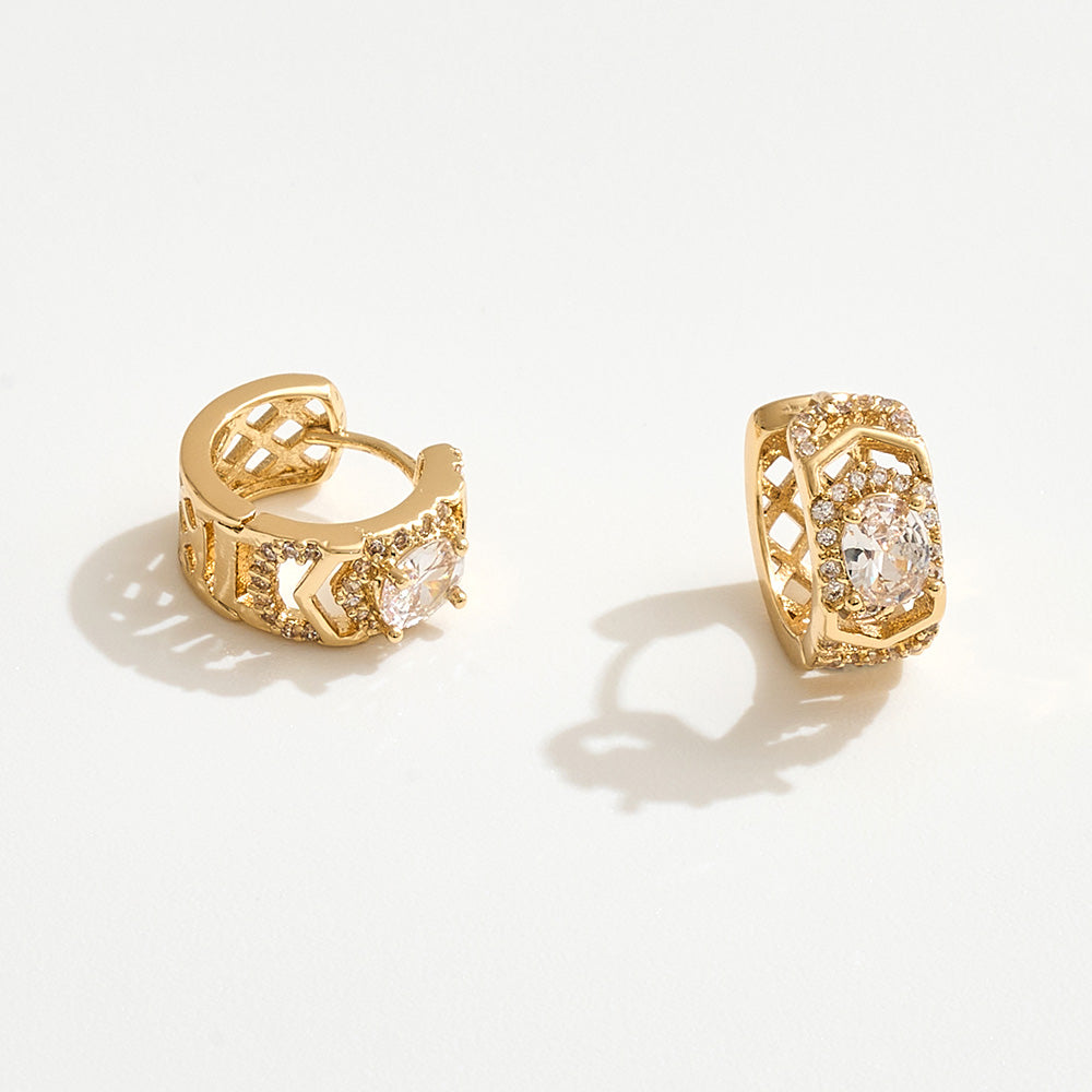Madeline Love Gold 14K Gold Dipped Oval CZ Stone Accent Huggie Hoop Earrings