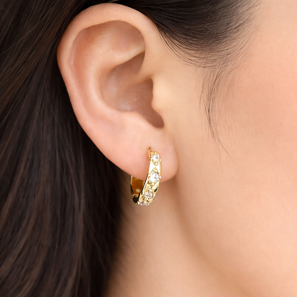Madeline Love Gold 14K Gold Dipped CZ Lattice Huggie Hoop Earrings - Beauty & Cosmetics - extra