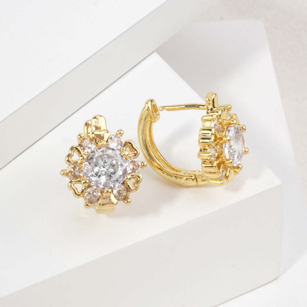 Madeline Love Clear, Gold 14K Gold Dipped Hypoallergenic CZ Cluster Huggie Earrings