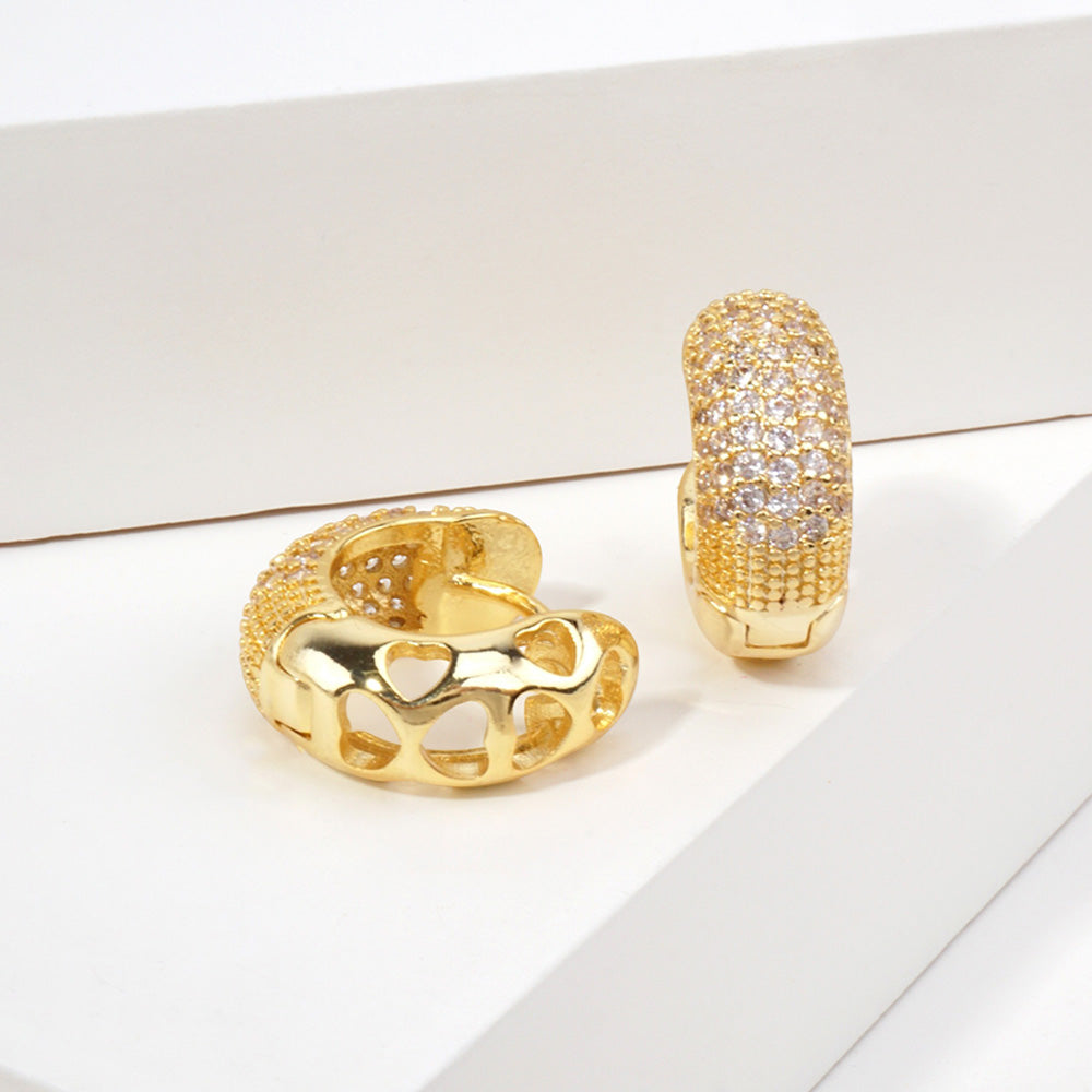 Madeline Love Clear, Gold 14K Gold Dipped Hypoallergenic CZ Pave Huggie Hoop Earrings