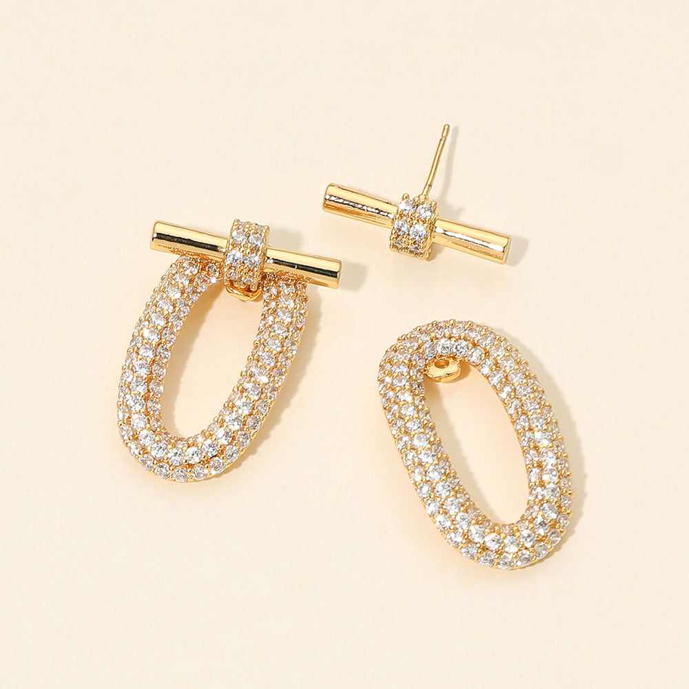 Madeline Love Gold CZ Pave Oval Link Drop Statement Earrings