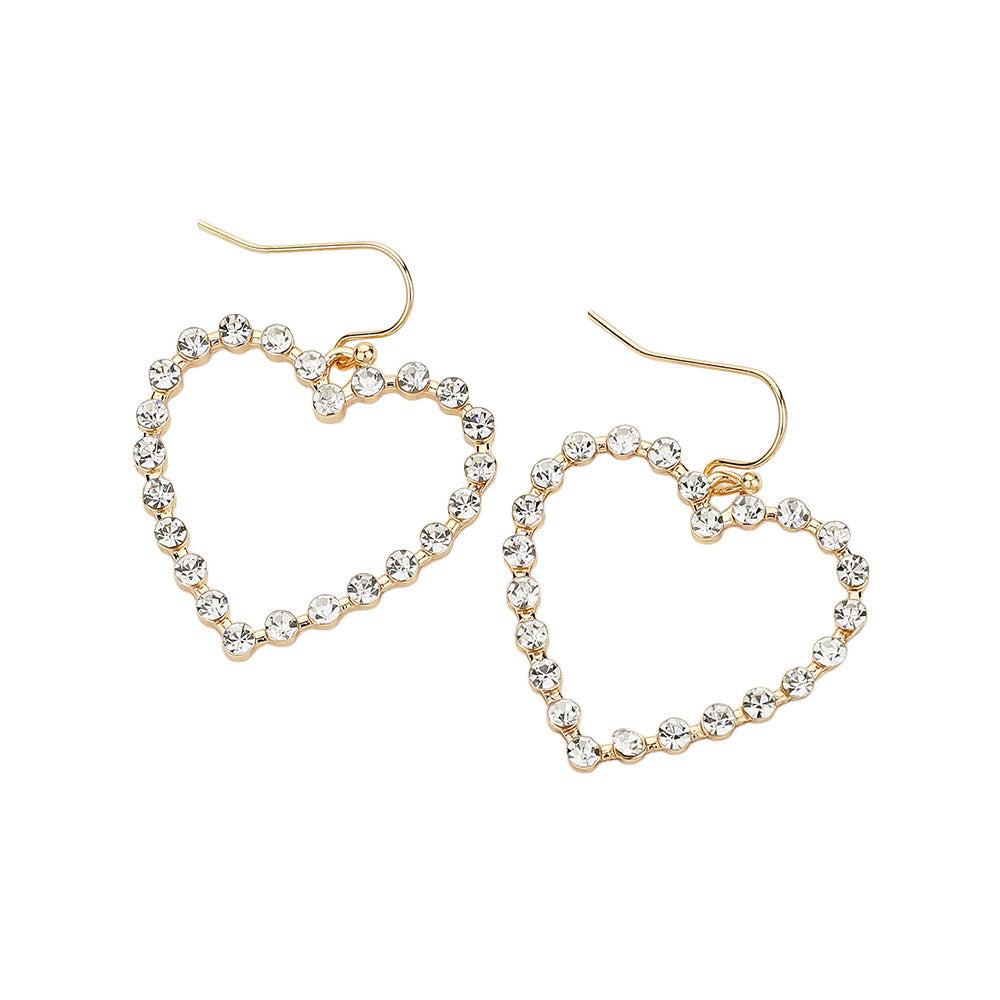 Stone Paved Open Heart Dangle Earrings - Earrings