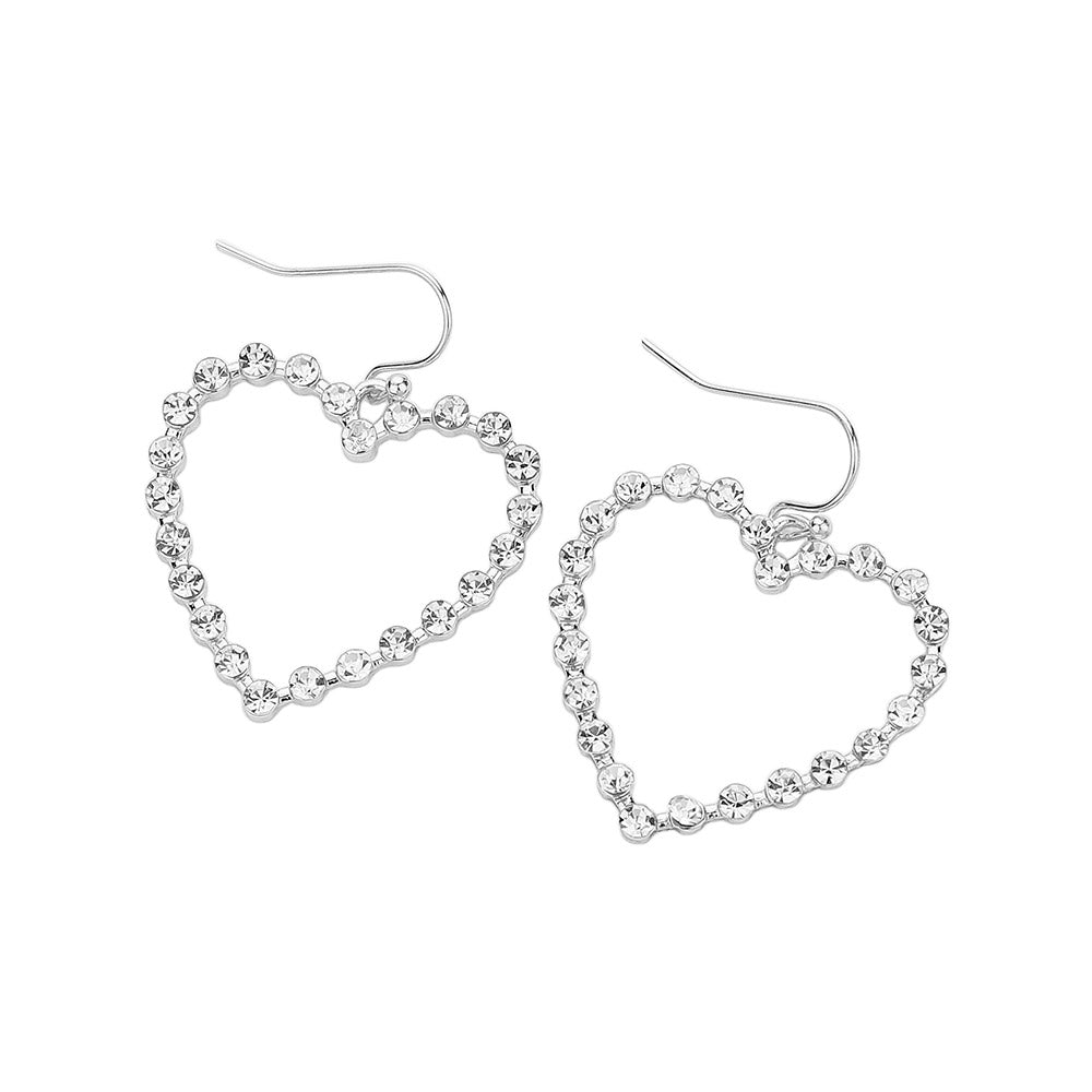 Stone Paved Open Heart Dangle Earrings - Earrings