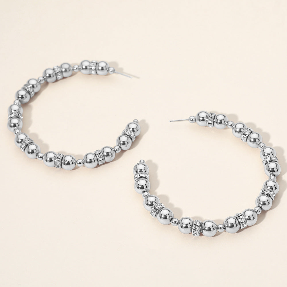 Madeline Love Rhodium Bold Rhinestone Spacer Beaded Hoop Earrings