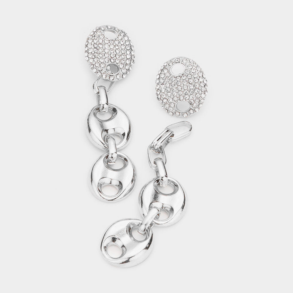 Madeline Love Rhodium Rhinestone Embellished Abstract Metal Link Dangle Earrings