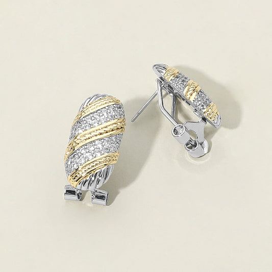 Madeline Love Two Tone 14K Gold Plated Two Tone CZ Stone Paved Oval Earrings - Hair Accessories