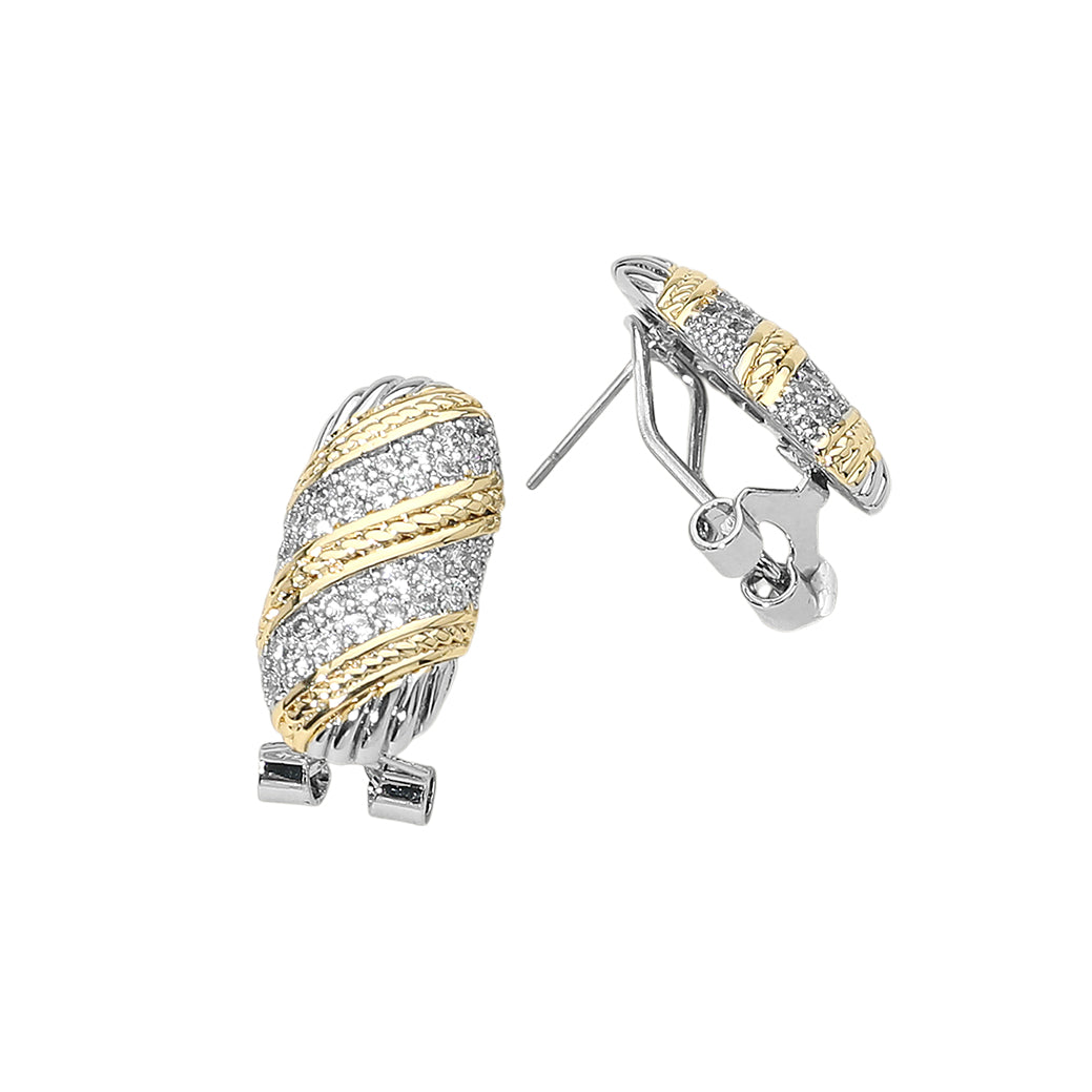 Madeline Love Two Tone 14K Gold Plated Two Tone CZ Stone Paved Oval Earrings - Hair Accessories - desc