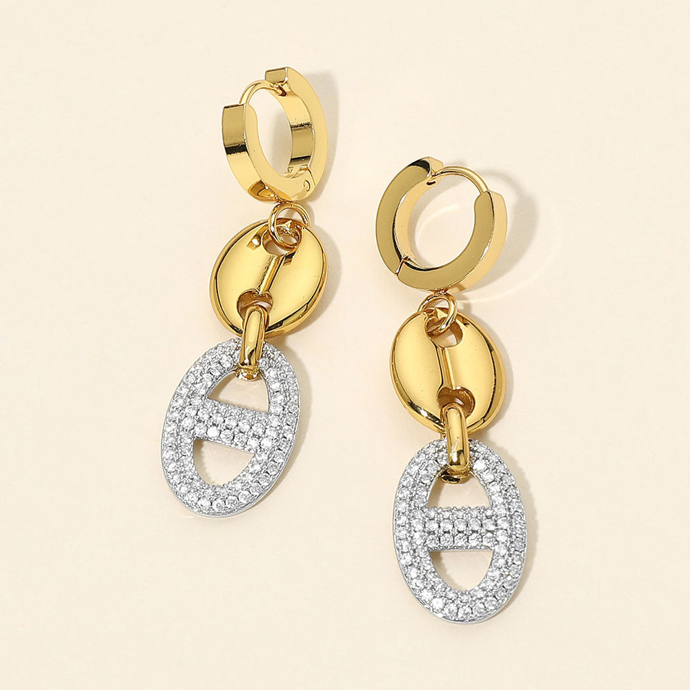 Madeline Love Gold Stainless Steel CZ Pave Oval Link Drop Huggie Earrings