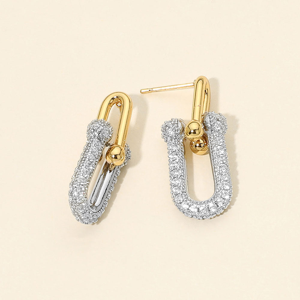 Madeline Love Gold Stainless Steel CZ Pave Industrial Link Drop Earrings