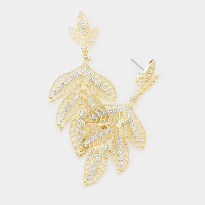 Madeline Love Gold Rhinestone Metal Leaf Earrings