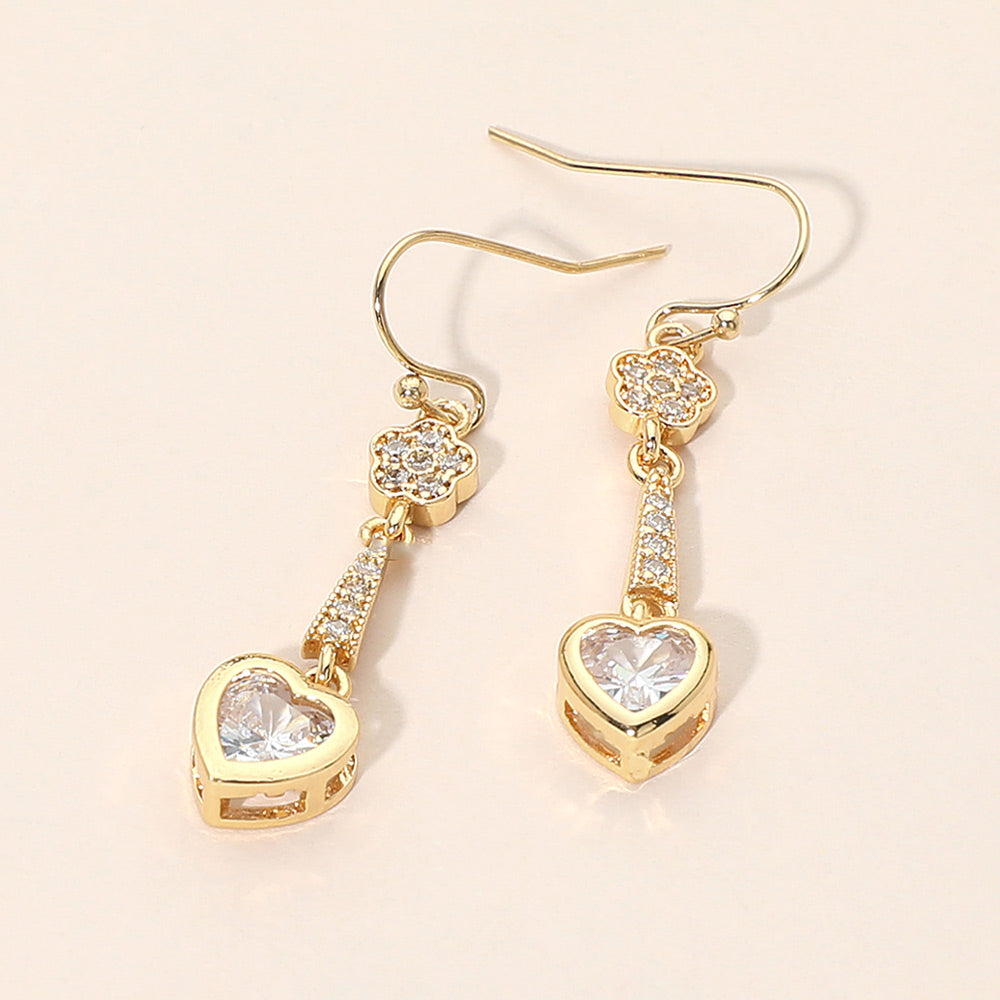 Madeline Love Clear, Gold Heart Stone Bar Drop Dangle Earrings