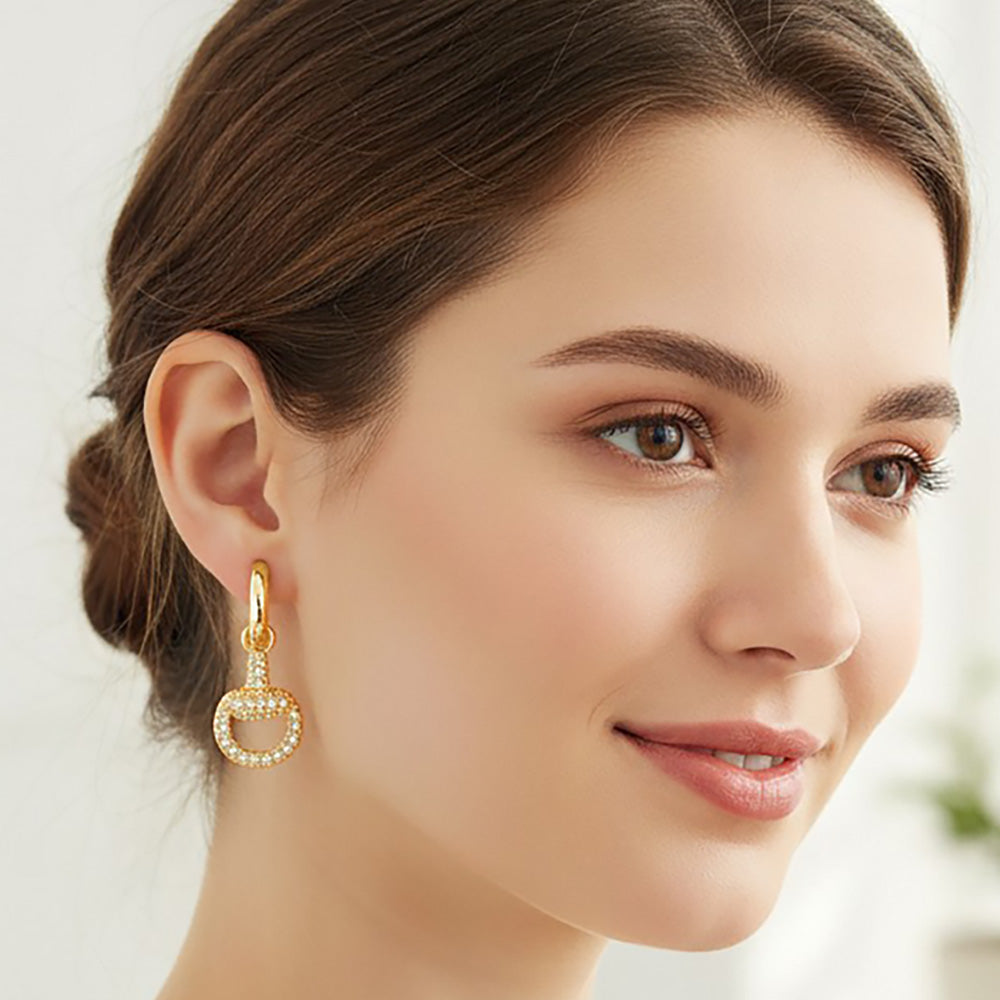 Madeline Love Gold 14K Gold Plated CZ Pave Snake Circle Dangle Hoop Earrings