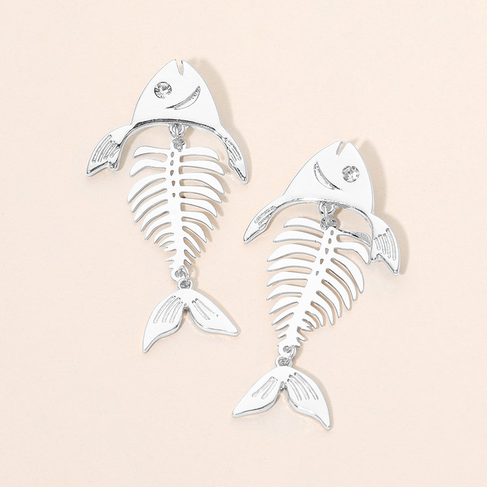 Madeline Love Rhodium, Silver Fishbone Statement Earrings - Jewelry