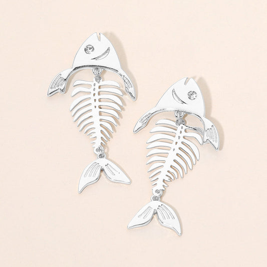 Madeline Love Rhodium, Silver Fishbone Statement Earrings - Jewelry