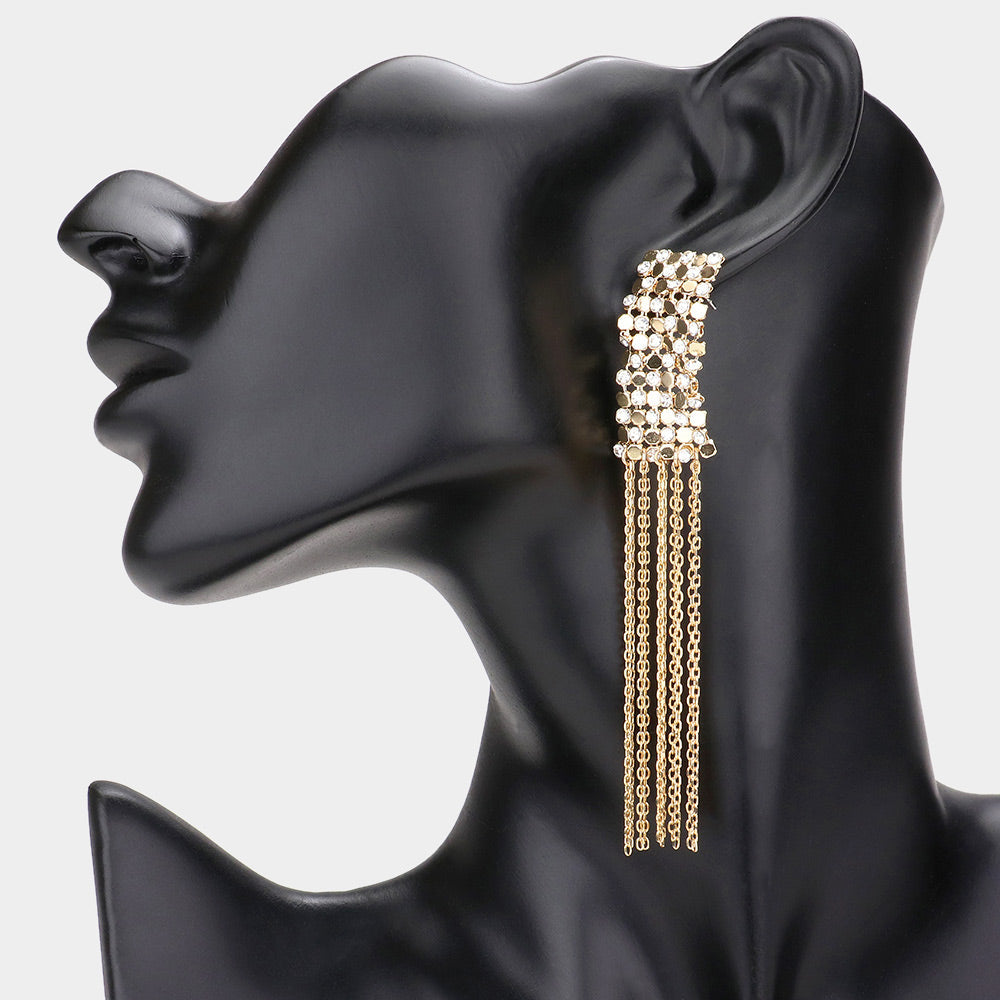 Madeline Love Gold _ Bubble Stone Embellished Fringe Dangle Earrings