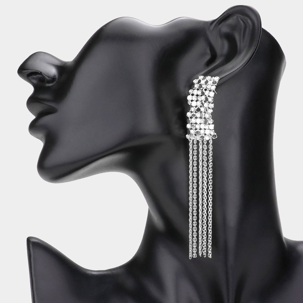 Madeline Love Rhodium _ Bubble Stone Embellished Fringe Dangle Earrings