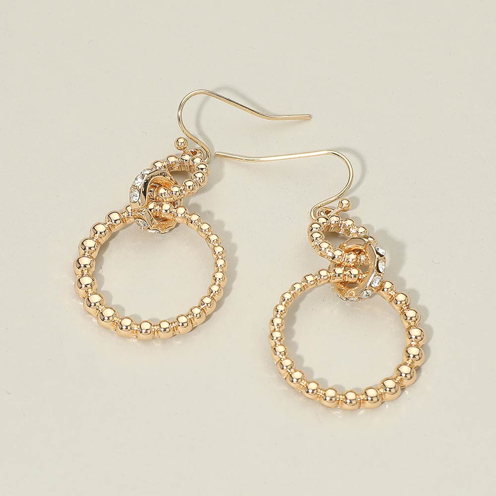 Madeline Love Gold Stone Pave Linked Metal Beaded Circle Drop Earrings - Hair Accessories
