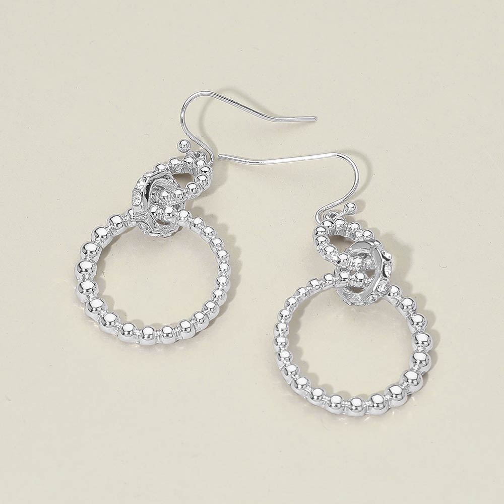 Madeline Love Silver Stone Pave Linked Metal Beaded Circle Drop Earrings - Hair Accessories