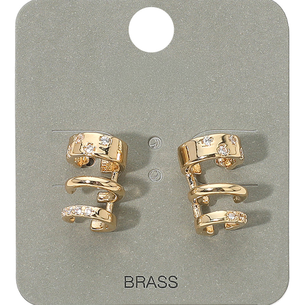 Madeline Love Gold Stone Paved Triple Hoop Cuff Earrings - Hair Accessories