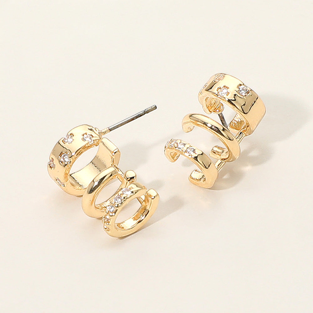 Madeline Love Gold Stone Paved Triple Hoop Cuff Earrings - Hair Accessories - desc