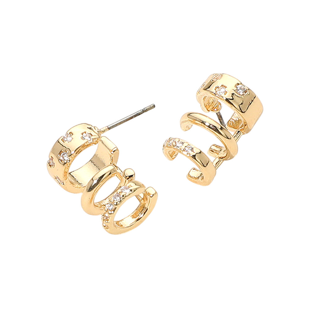 Madeline Love Gold Stone Paved Triple Hoop Cuff Earrings - Hair Accessories - extra