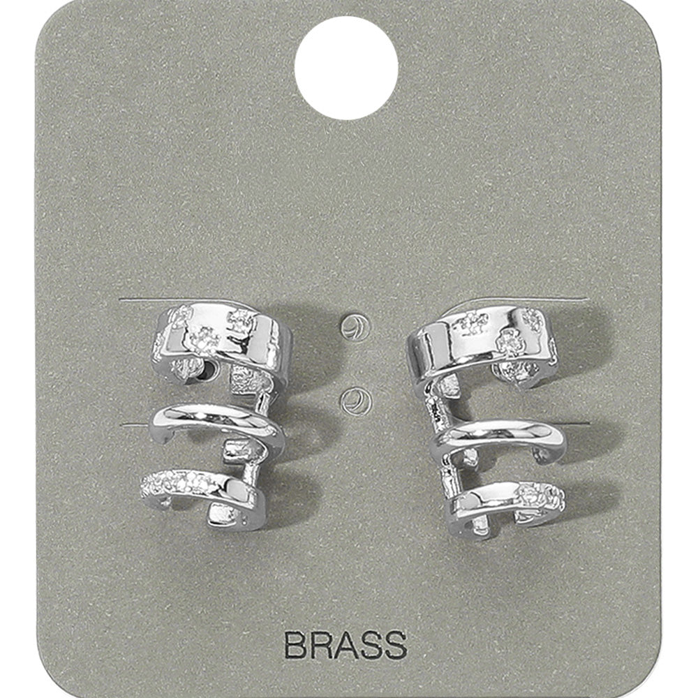 Madeline Love Rhodium Stone Paved Triple Hoop Cuff Earrings - Hair Accessories