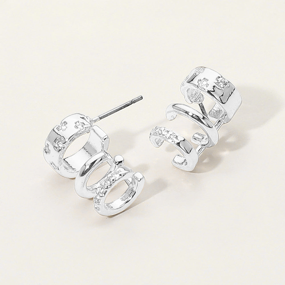Madeline Love Rhodium Stone Paved Triple Hoop Cuff Earrings - Hair Accessories - desc