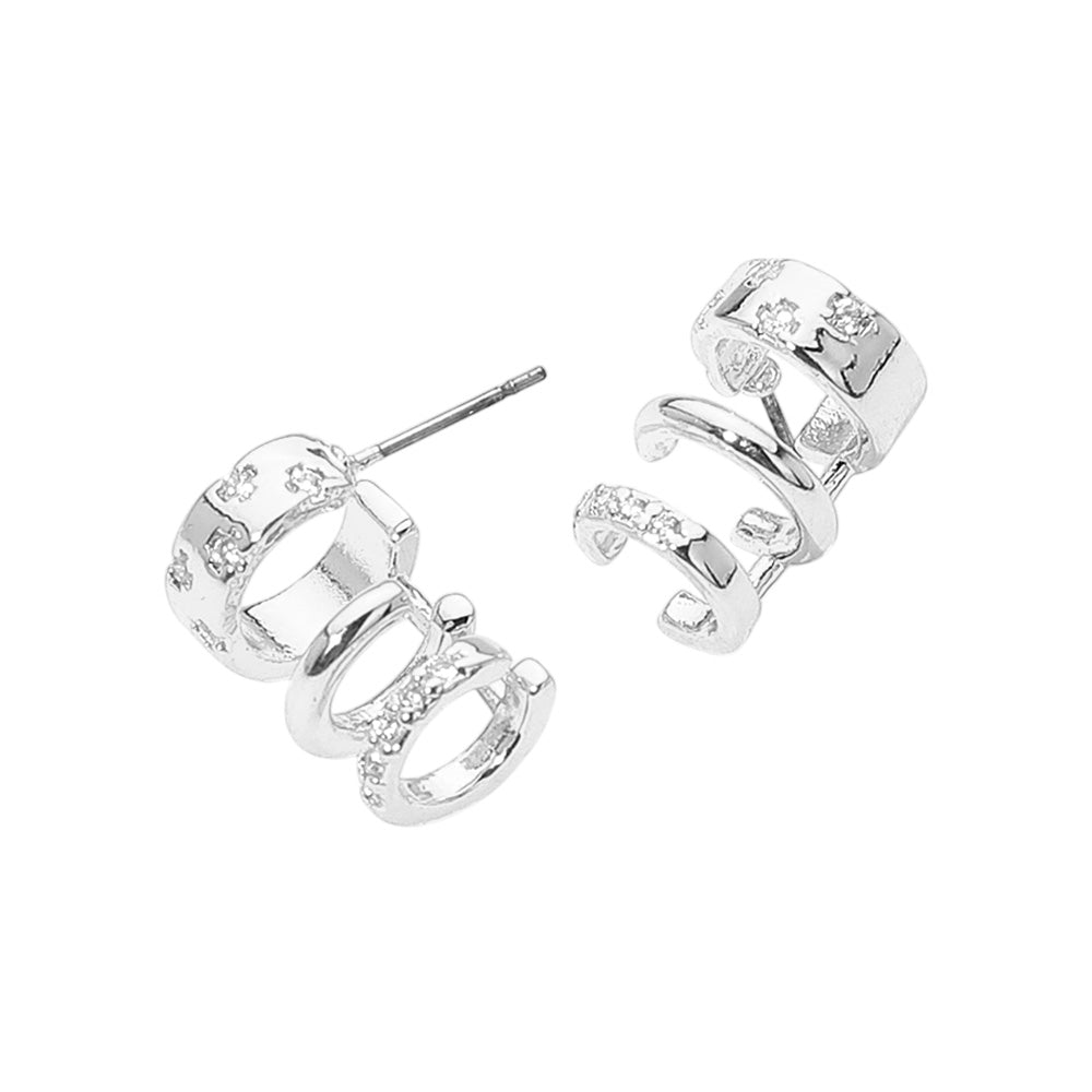 Madeline Love Rhodium Stone Paved Triple Hoop Cuff Earrings - Hair Accessories - extra