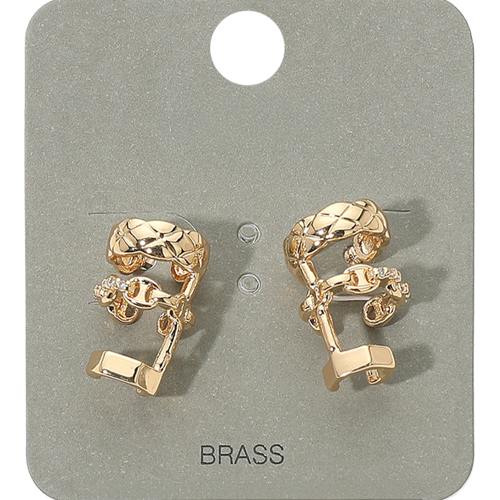 Madeline Love Clear, Gold Stone Paved Triple Hoop Cuff Earrings - Hair Accessories