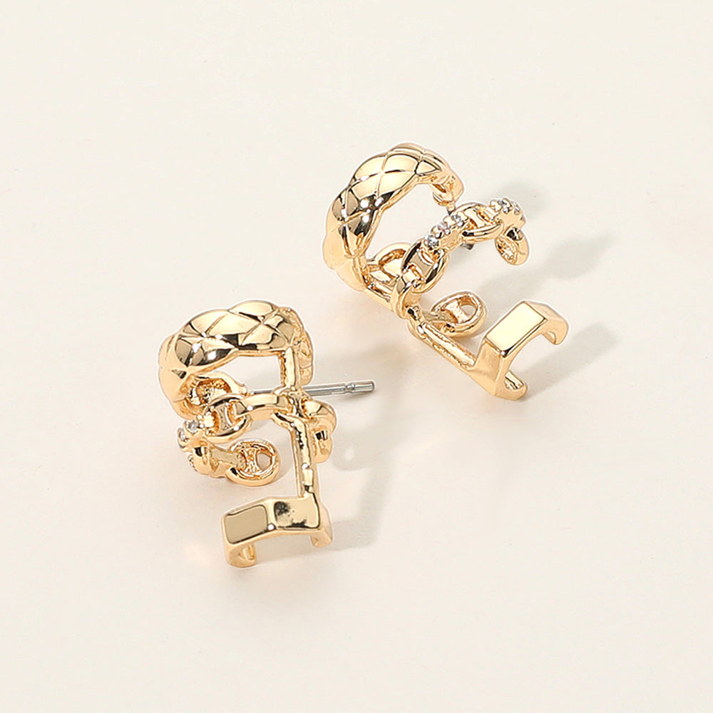 Madeline Love Clear, Gold Stone Paved Triple Hoop Cuff Earrings - Hair Accessories - desc