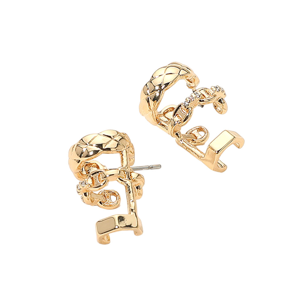 Madeline Love Clear, Gold Stone Paved Triple Hoop Cuff Earrings - Hair Accessories - extra