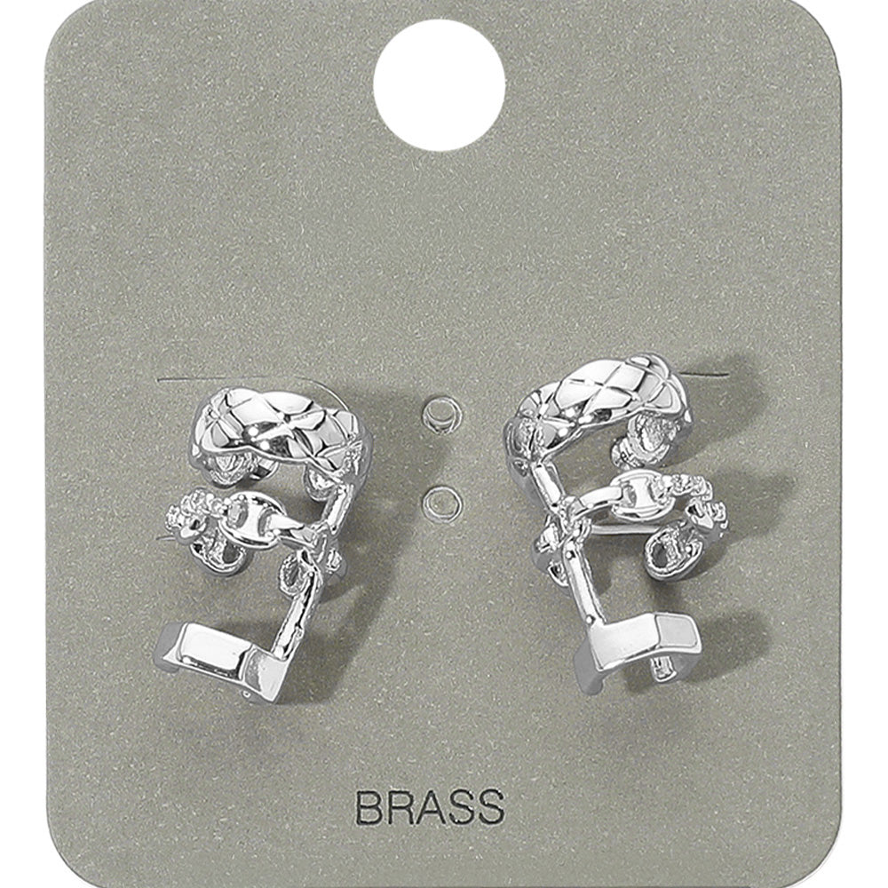 Madeline Love Clear, Rhodium Stone Paved Triple Hoop Cuff Earrings - Hair Accessories