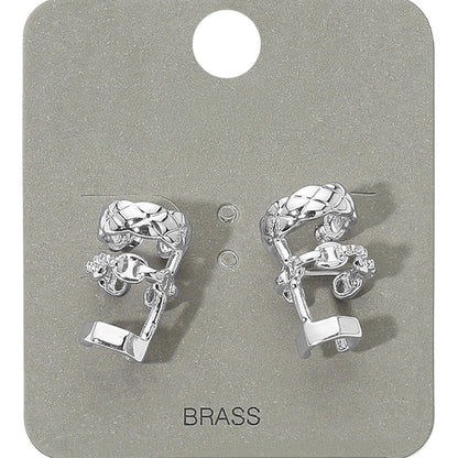 Madeline Love Clear, Rhodium Stone Paved Triple Hoop Cuff Earrings - Hair Accessories