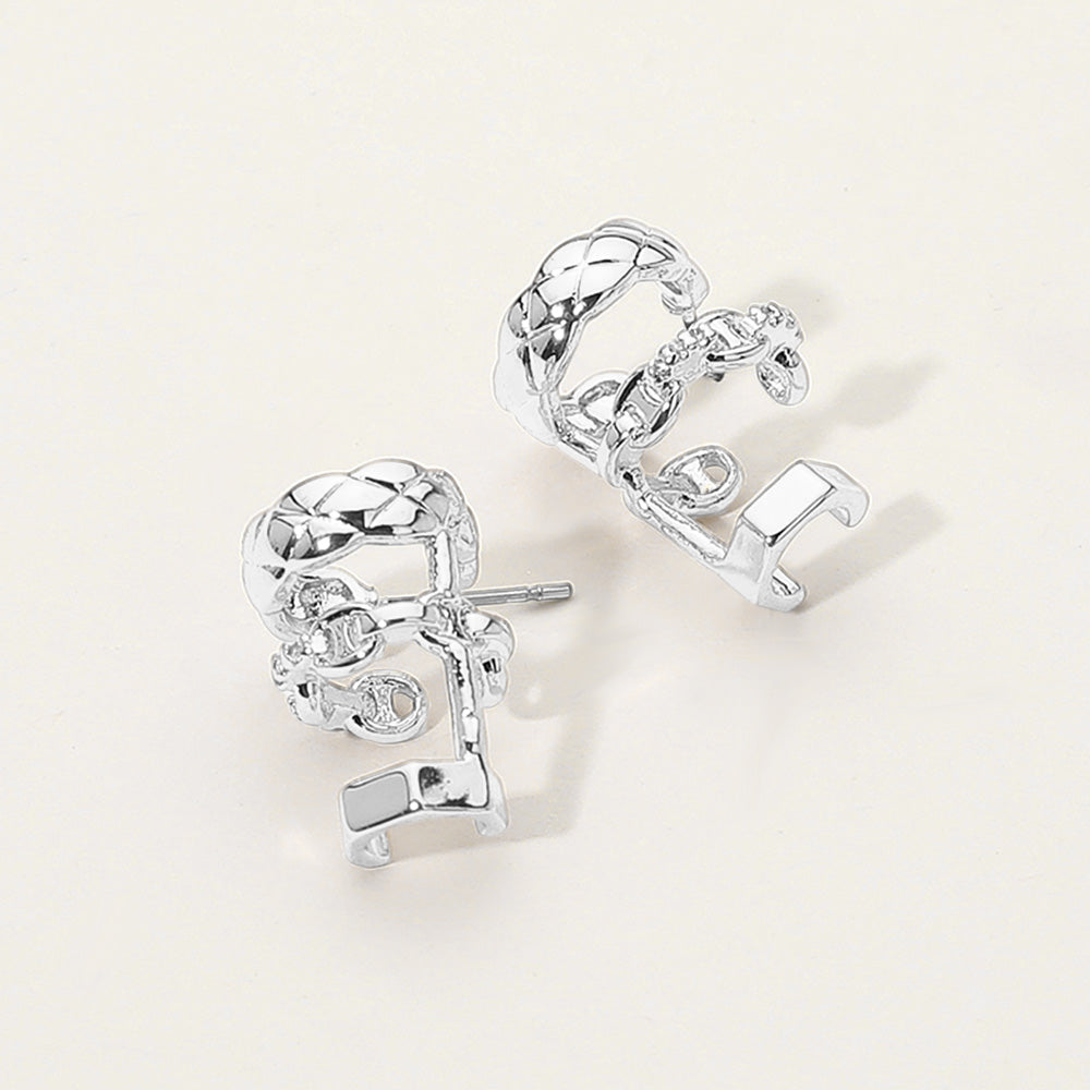Madeline Love Clear, Rhodium Stone Paved Triple Hoop Cuff Earrings - Hair Accessories - desc