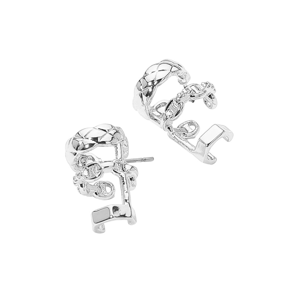 Madeline Love Clear, Rhodium Stone Paved Triple Hoop Cuff Earrings - Hair Accessories - extra