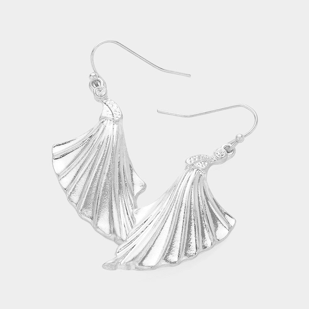 Clear, Worn Silver Stone Pointed Textured Shell Dangle Earrings