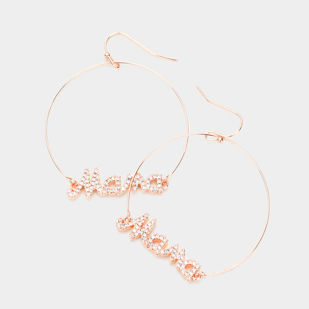 Madeline Love Rose Gold Rhinestone Mama Accented Open Metal Circle Dangle Earrings
