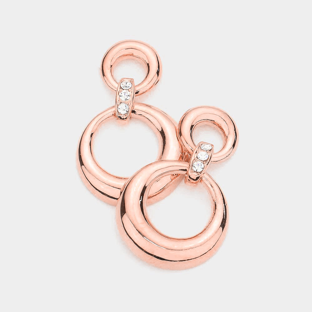 Madeline Love Rose Gold Crystal Detail Double Metal Door Knocker Hoop Earrings - Jewelry