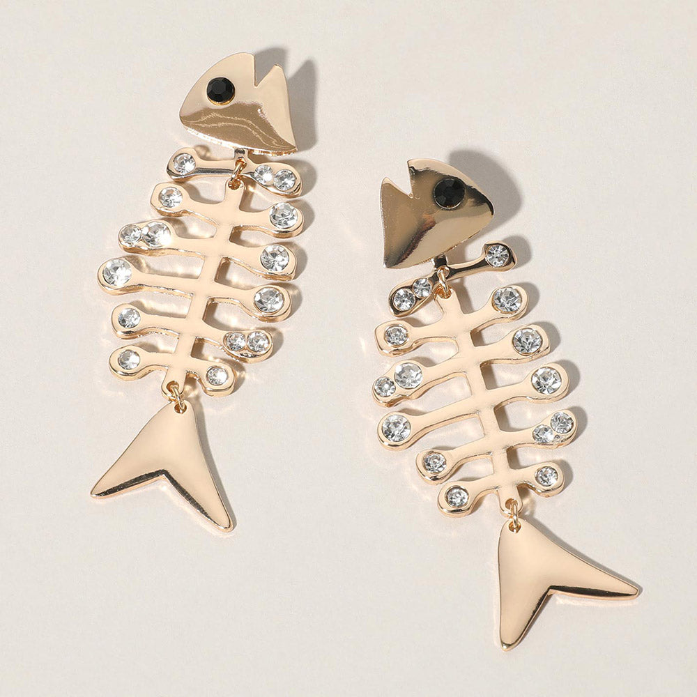 Madeline Love Gold Oversized Stone Embellished Fish Earrings - Jewelry