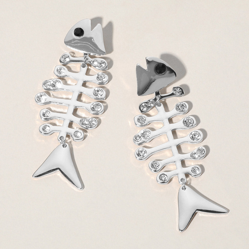 Madeline Love Rhodium Oversized Stone Embellished Fish Earrings - Jewelry