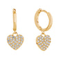 14K Gold Dipped CZ Stone Paved Radiant Heart Swing Dangle Huggie Earrings