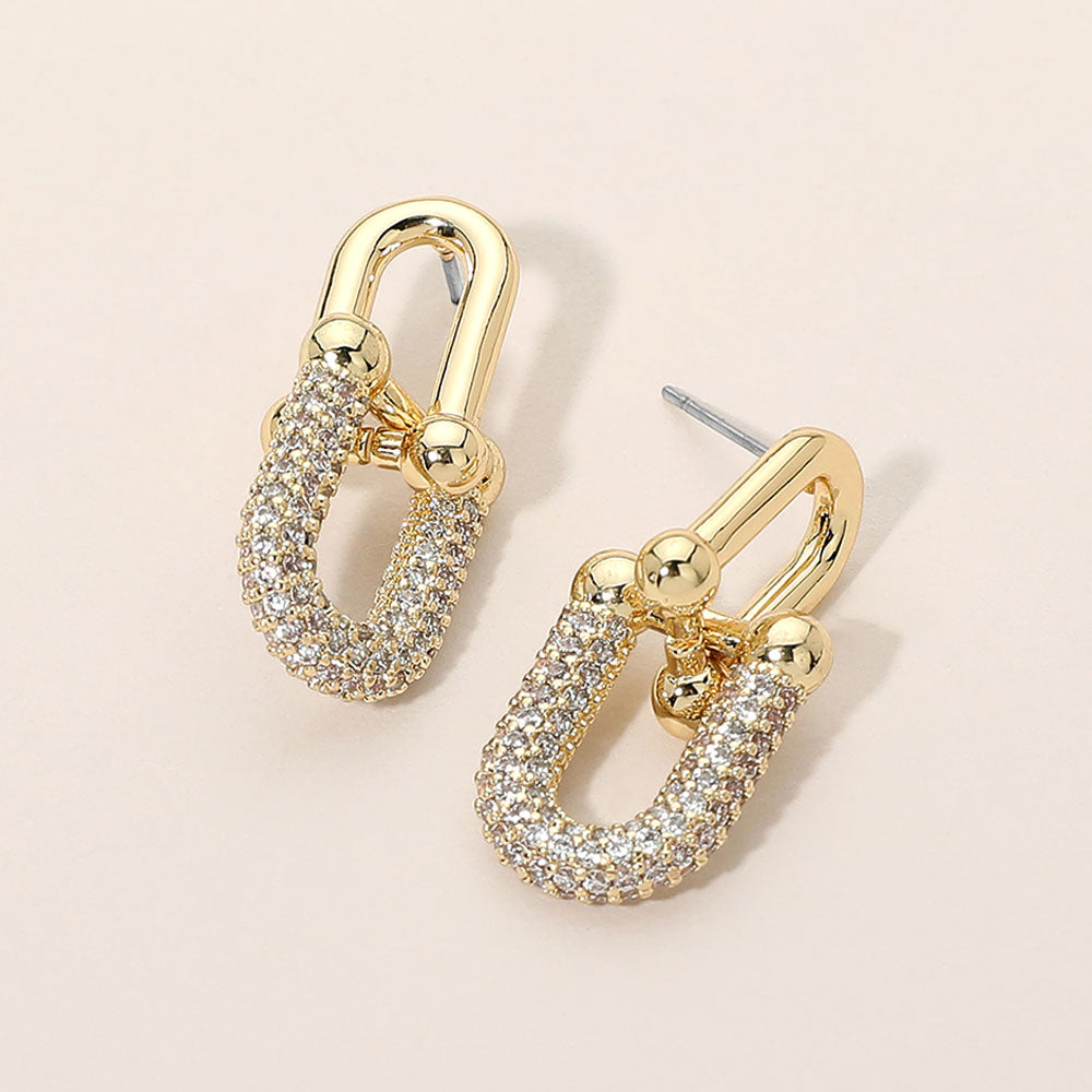 Madeline Love Gold CZ Pave Industrial Link Drop Earrings