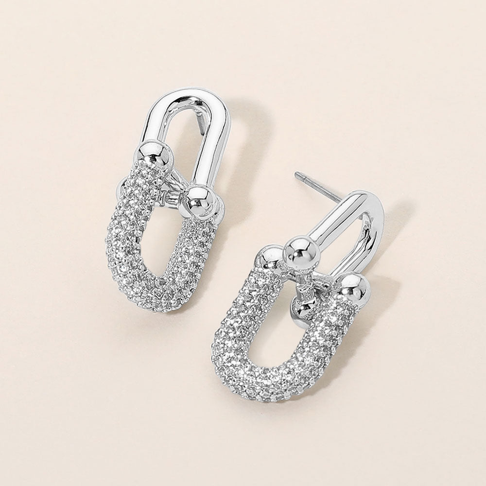 Madeline Love Silver CZ Pave Industrial Link Drop Earrings