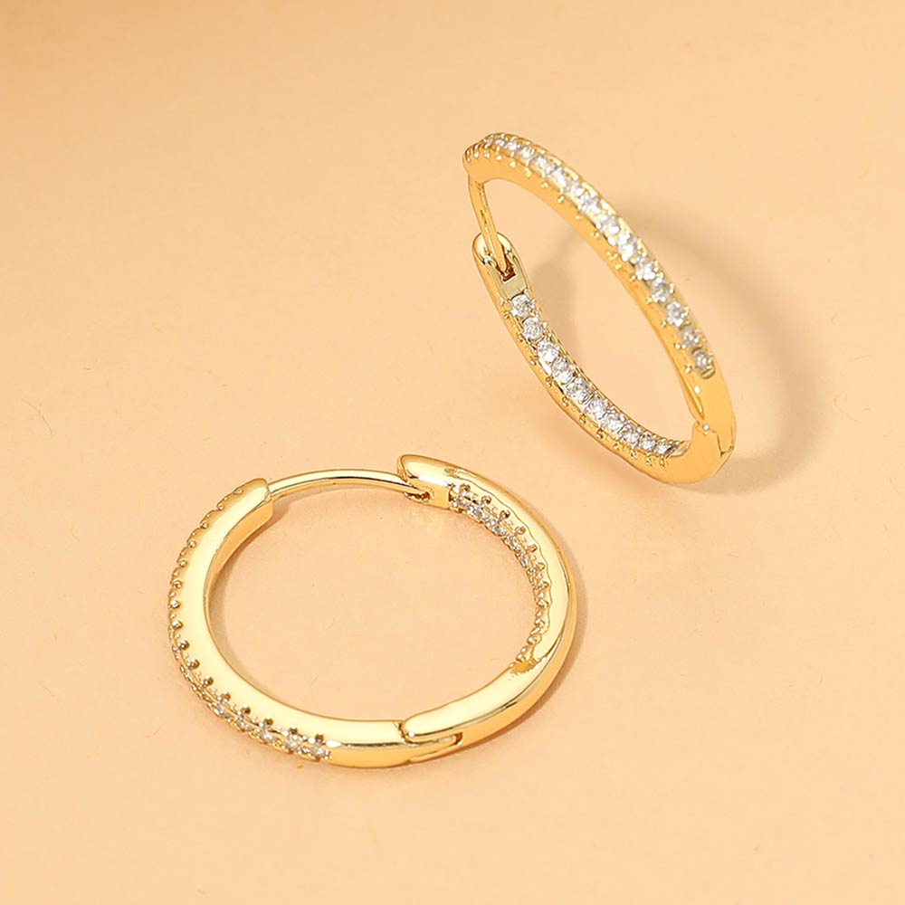 Madeline Love Clear, Gold 18K Gold Dipped Crystal Pave Huggie Hoop Earrings