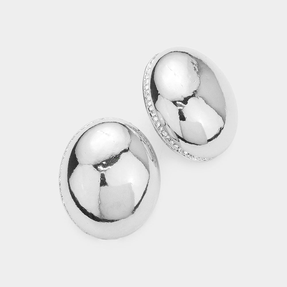 Madeline Love Rhodium Rhinestone Paved Rim Metal Oval Earrings - Jewelry