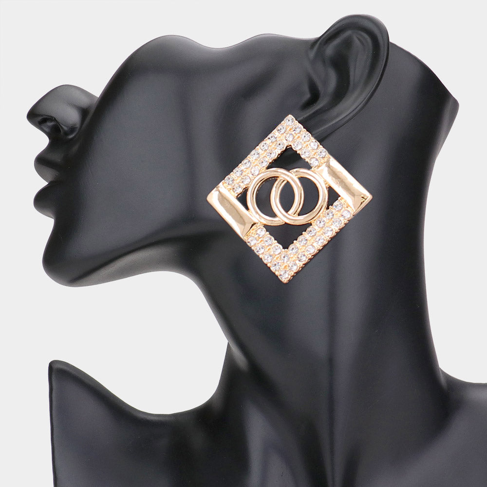 Madeline Love Gold Open Circle Accented Rhinestone Embellished Metal Earrings - Hair Accessories