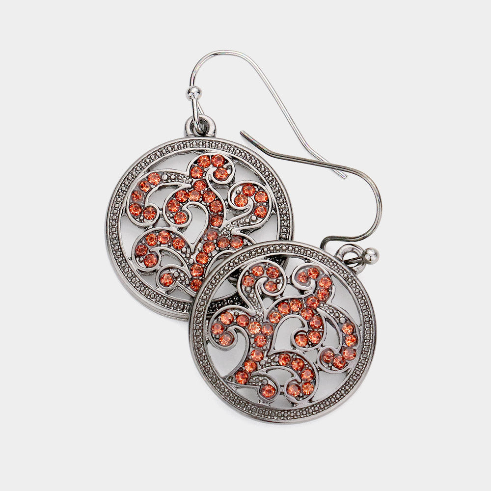 Madeline Love Hematite Rhinestone Embellished Metal Round Dangle Earrings - Jewelry