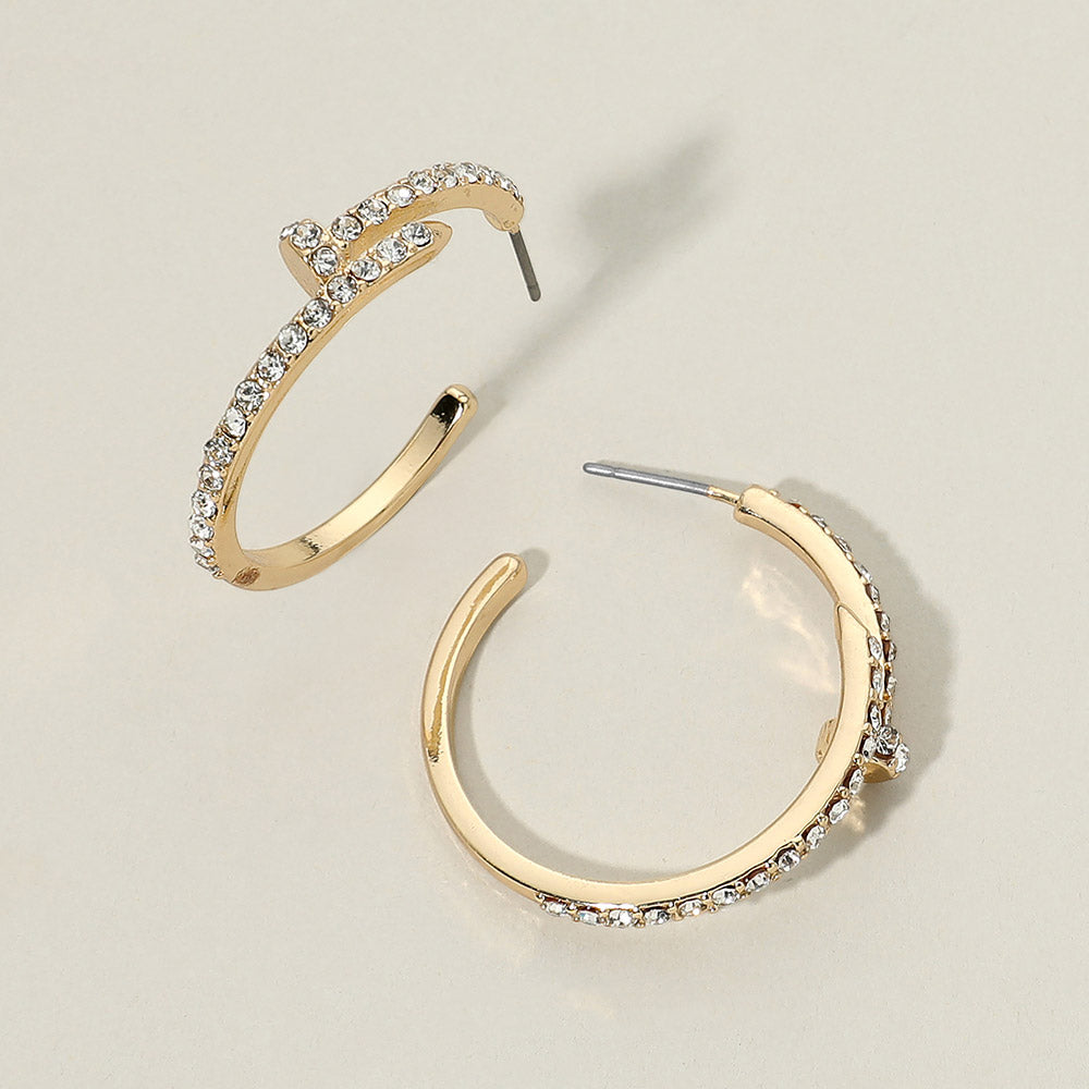 Madeline Love Clear, Gold Rhinestone Pave Nailhead Hoop Earrings